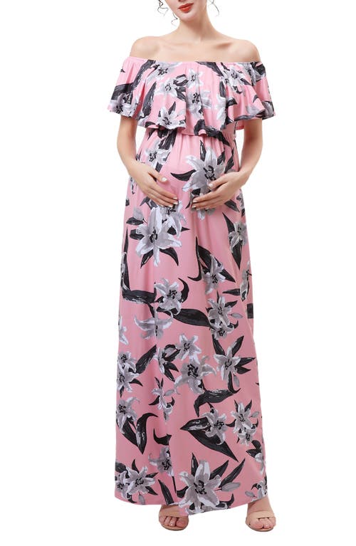 Kimi and Kai Clara Off the Shoulder Maternity/Nursing Maxi Dress in Pink