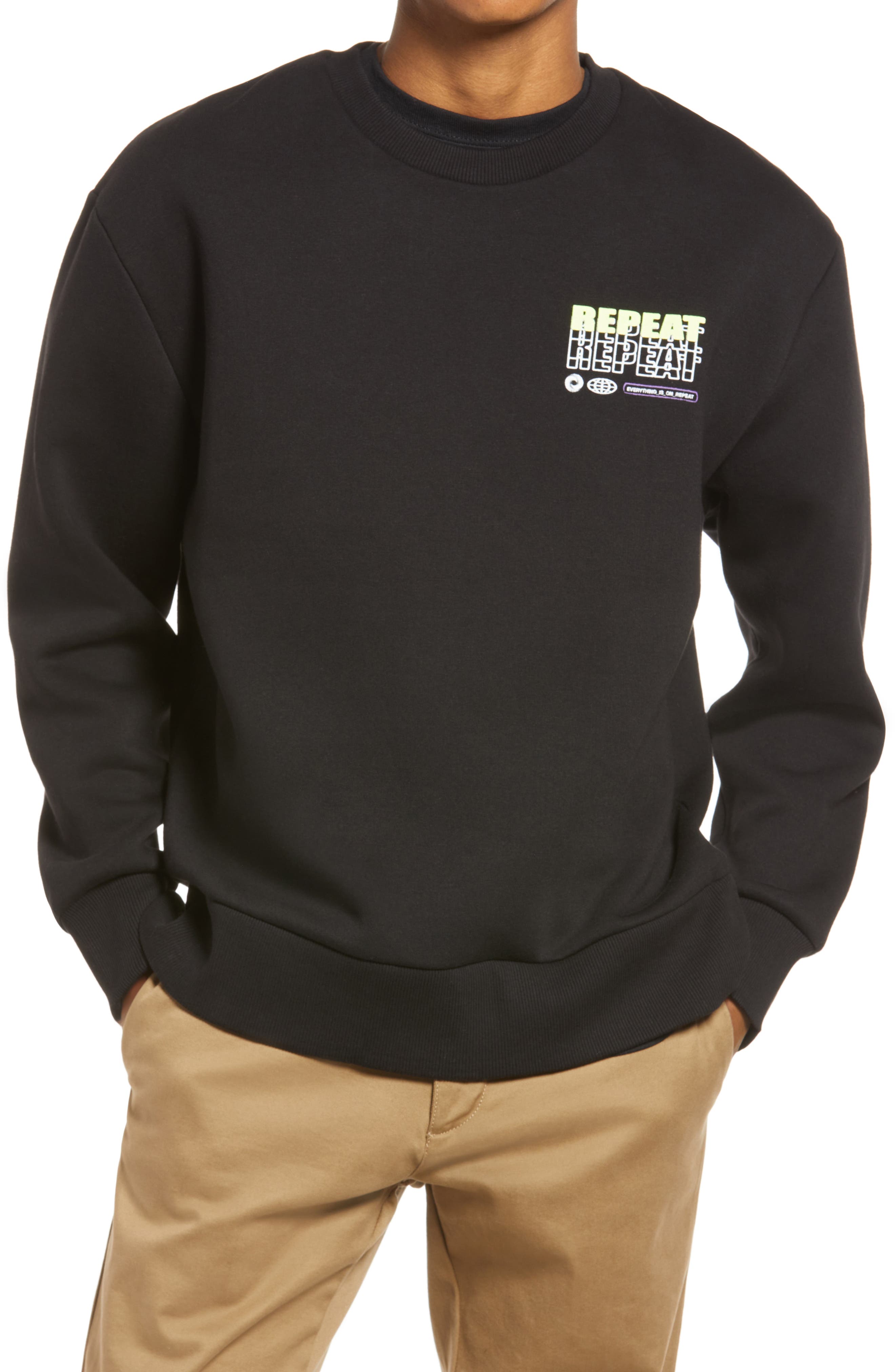 black graphic crew neck