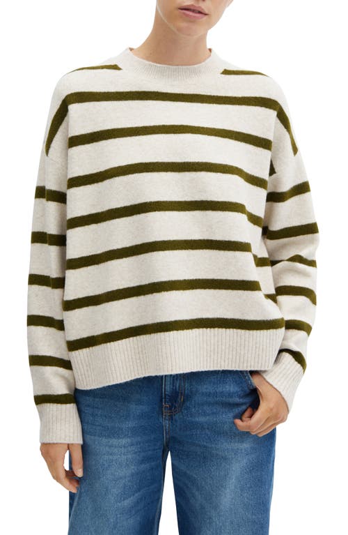 MANGO Stripe Crewneck Sweater Khaki at Nordstrom,