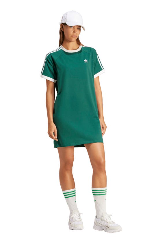 Shop Adidas Originals 3-stripes Raglan Sleeve Dress In Collegiate Green