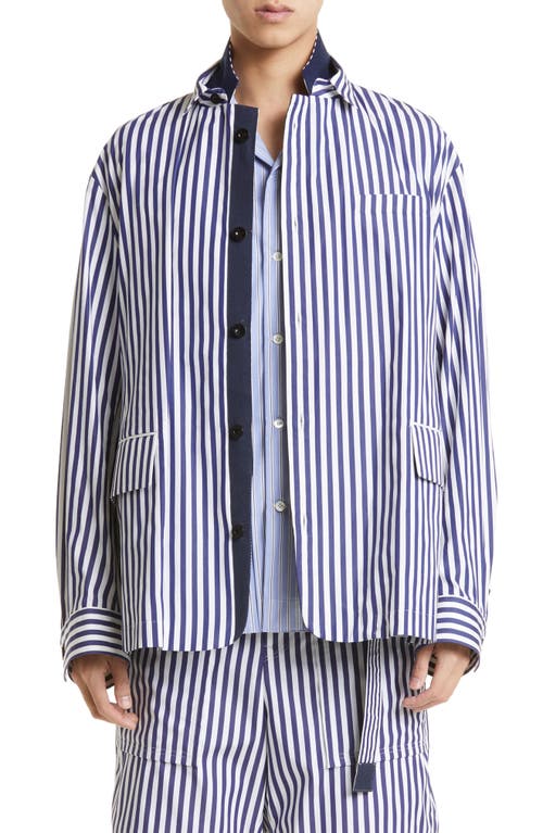 Sacai x Thomas Mason Stripe Cotton Poplin Shirt Jacket in Navy