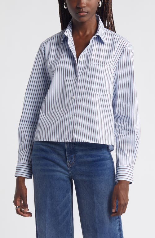 Shop Nordstrom Stripe Poplin Crop Button-up Shirt In White- Blue Twin Stripe