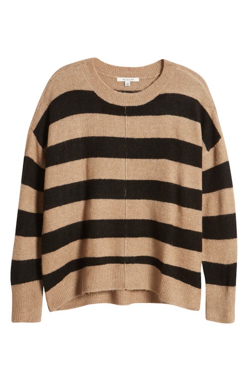 Shop Zoe And Claire Stripe Crewneck Sweater In Mocha