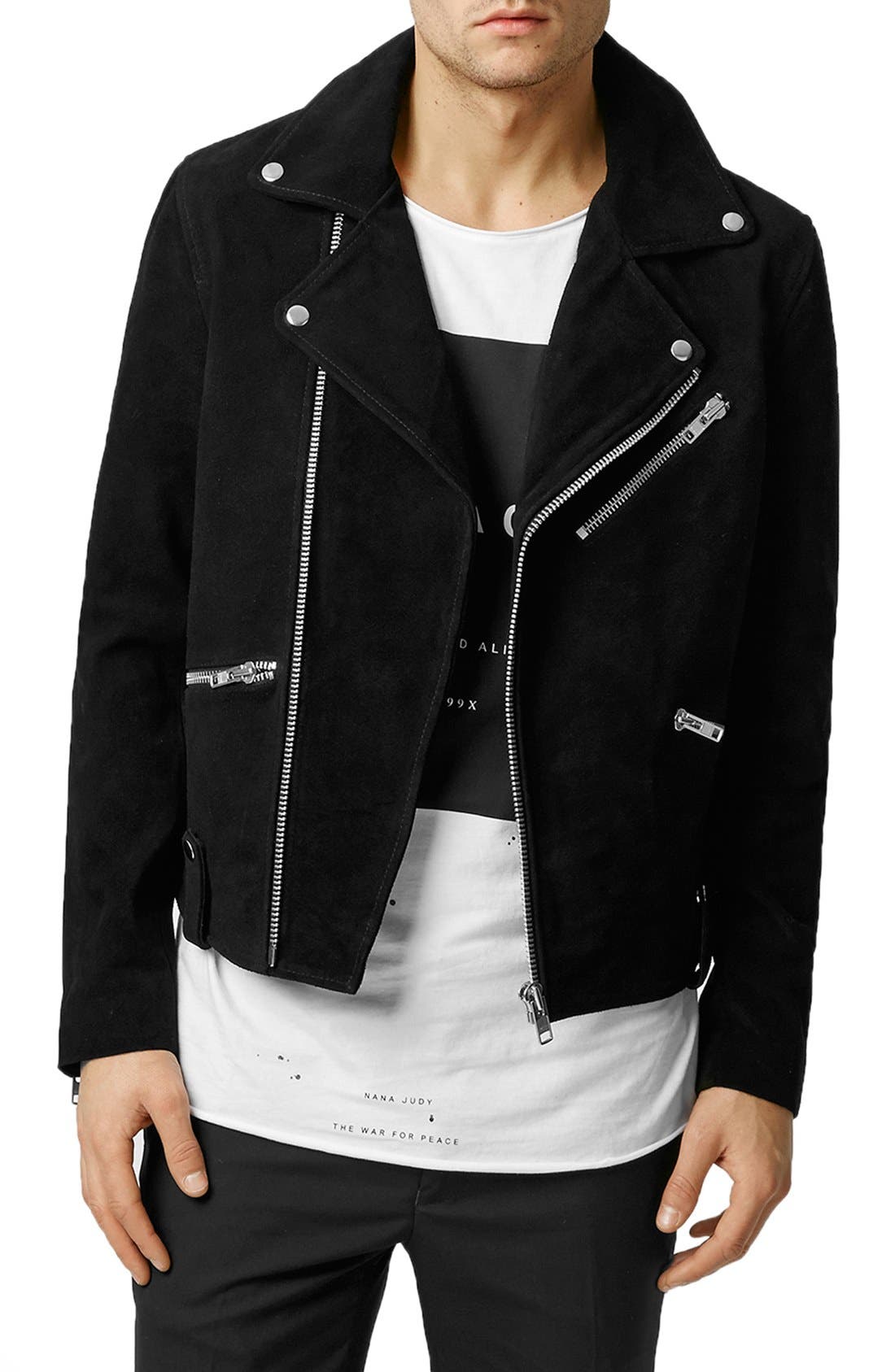 Topman Black Suede Biker Jacket Nordstrom