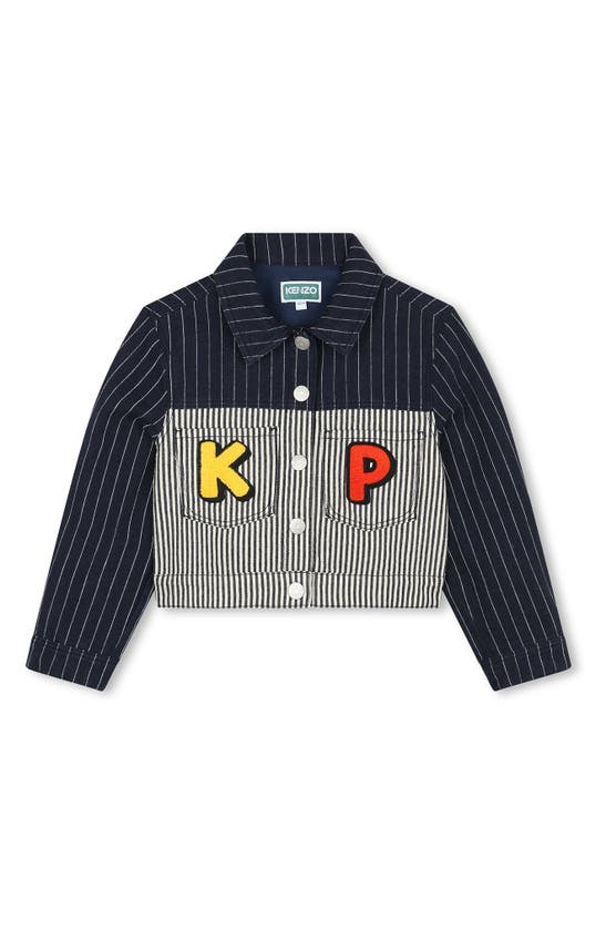 Shop Kenzo Kids' Sailor Stripe Denim Jacket In Navy