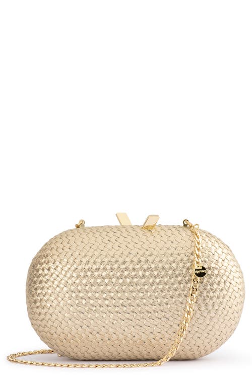 Lucia Woven Oval Frame Clutch in Gold