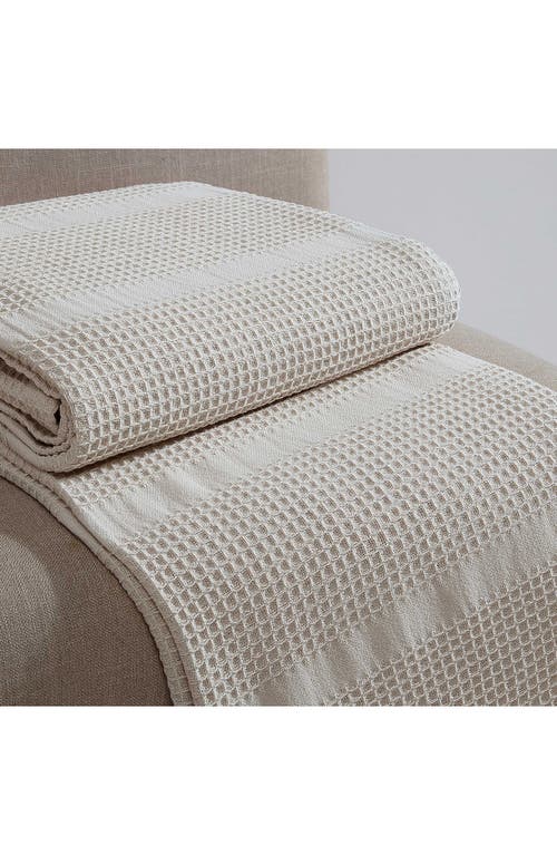 Calvin Klein Waffle Weave Stripe Cotton Blanket In Beige/tan