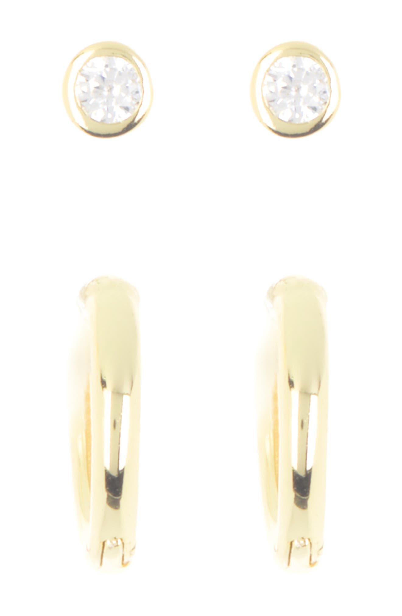 Argento Vivo G Mini Bezel & Stud Hoop Earring Set In Gold