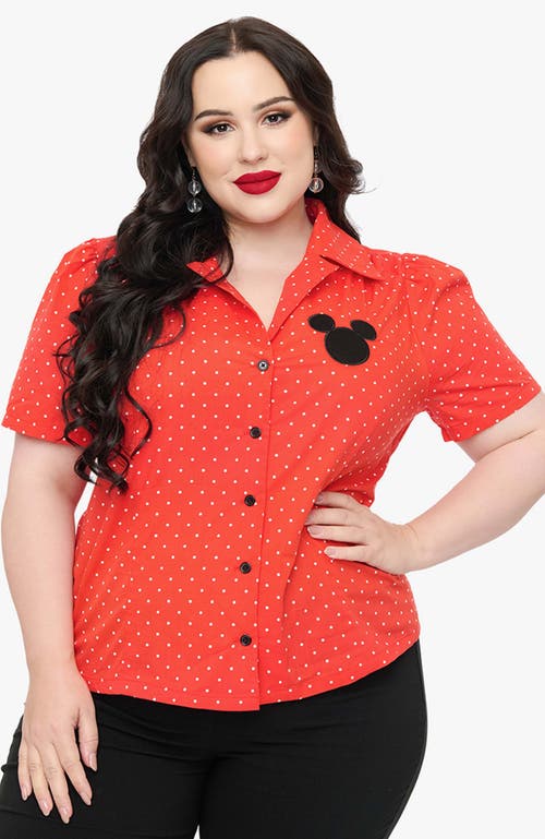 UNIQUE VINTAGE UNIQUE VINTAGE PLUS SIZE 1940S SHORT SLEEVE COLLARED BUTTON DOWN WOVEN BLOUSE 