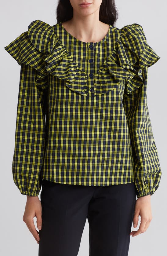 Vici Collection Clara Plaid Ruffle Top In Yellow