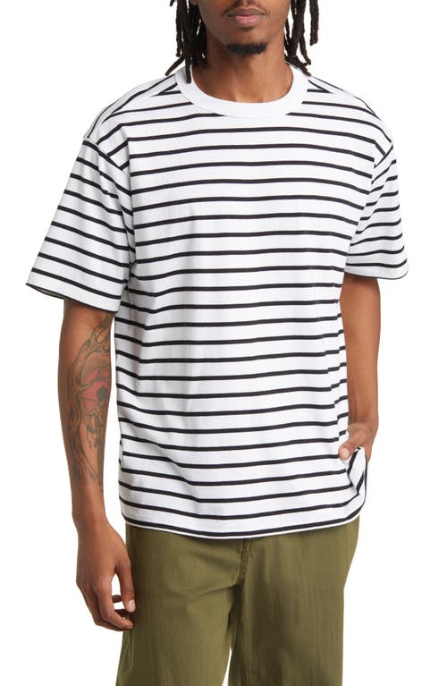 Stripe Cotton T-Shirt in White- Black Stripe