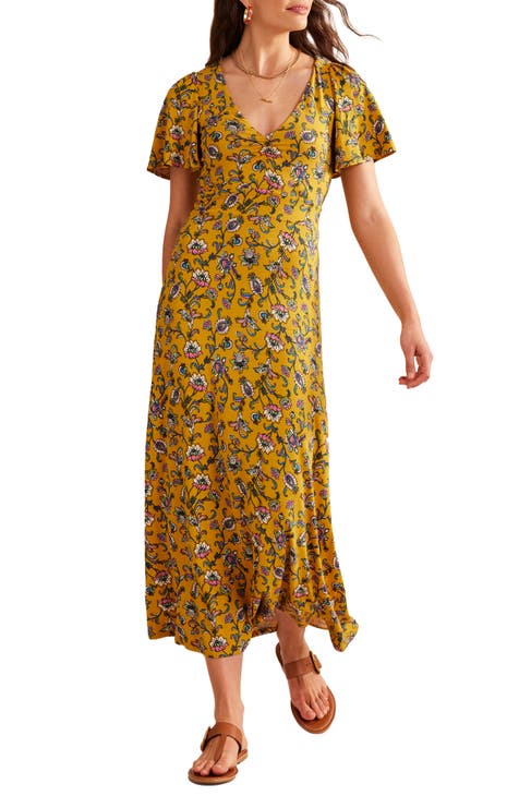 Topshop Maternity floral midi dress in mustard
