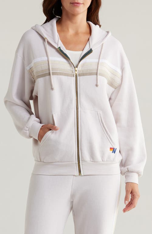 Aviator Nation 5-stripe Zip Hoodie In Dove Grey/white Grey