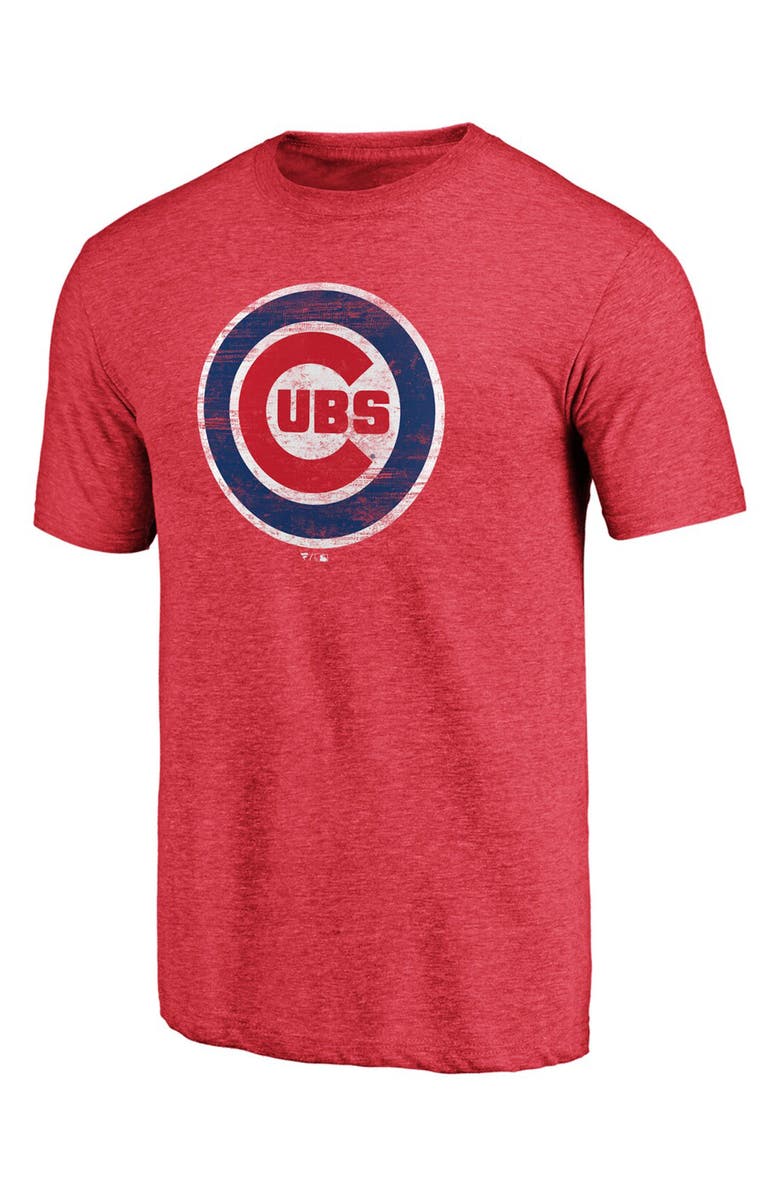 FANATICS Men's Fanatics Branded Heathered Red Chicago Cubs Weathered Official Logo Tri-Blend T-Shirt, Main, color, HEATHER RED