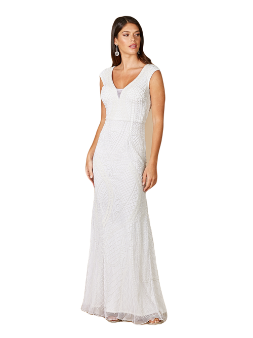 Lara New York Gwen Beaded Short Sleeve Wedding Dress In Ivory