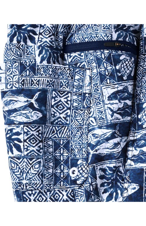 Shop Lands' End 9" Volley Swim Trunks In Navy Fish Block Print