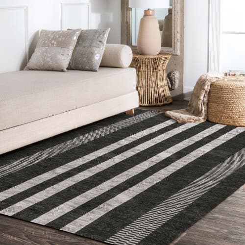 Jonathan Y Vichy Geometric Striped Machine-washable Area Rug In Black/ivory