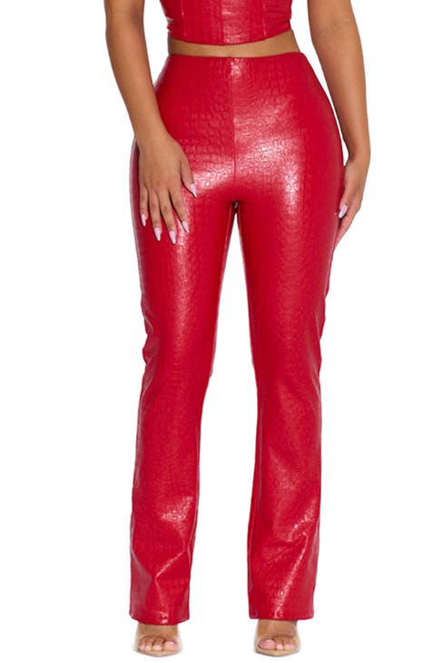 Faux leather top and trousers set - Women