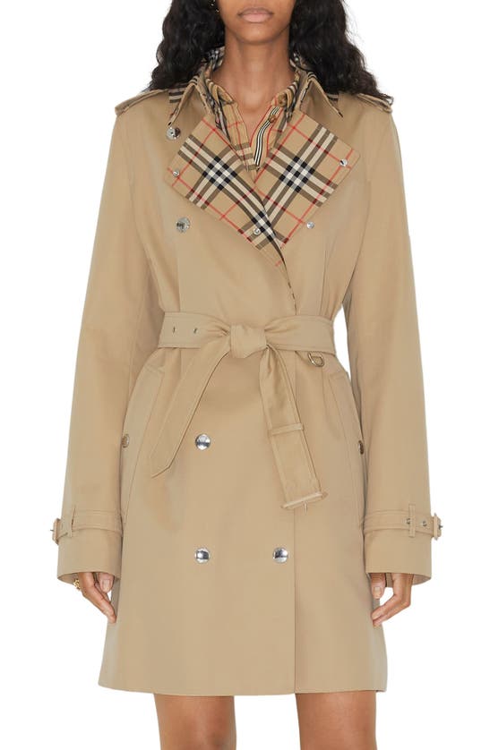 Burberry Montrose Check Panel Organic Cotton Trench Coat In Beige