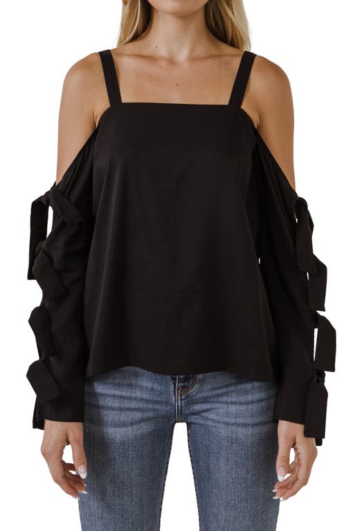 Shop Endless Rose Tie Sleeve Cold Shoulder Top In Black