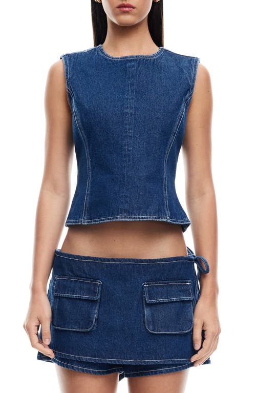 Shop Lioness Countryside Open Back Denim Top In Blue Denim