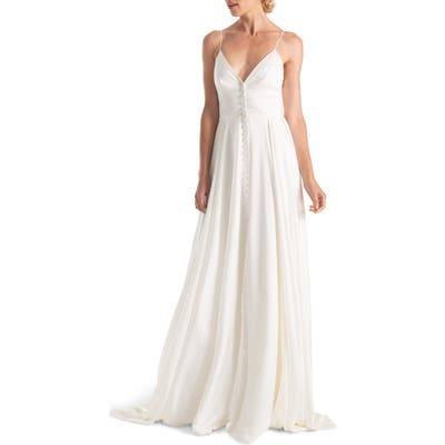 Joanna August Nancy V-Neck Crepe Wedding Dress, White
