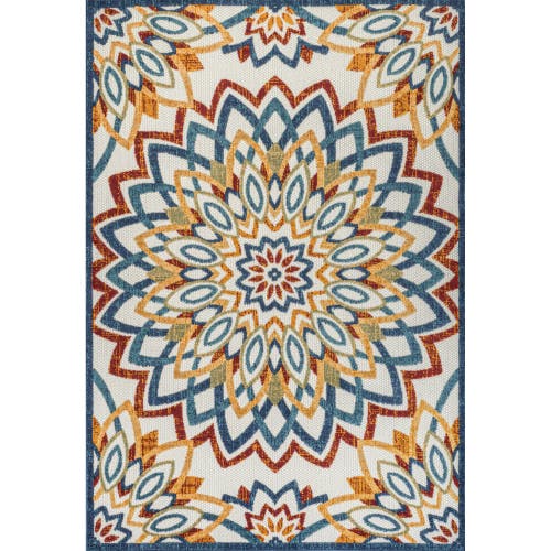 Jonathan Y Flora Abstract Bold Mandala High-low Indoor/outdoor Area Rug In Red/blue/yellow