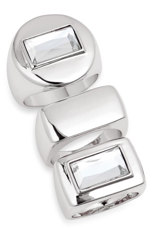 Open Edit Set Of 3 Polished Metal Rings In Clear- Rhodium