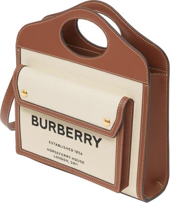 BURBERRY Ladies Logo Printed Pocket Tote Bag - Beige