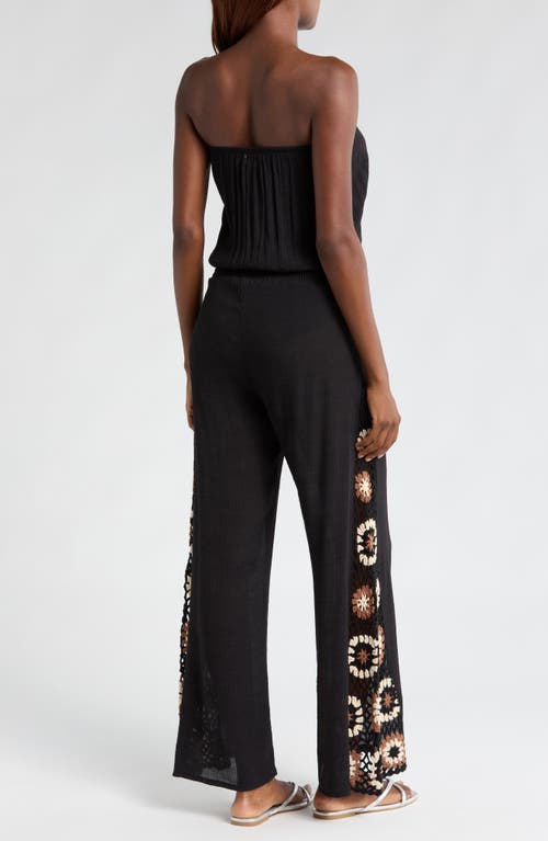 Elan Crochet Inset Strapless Cover-up Jumpsuit In Black Multi