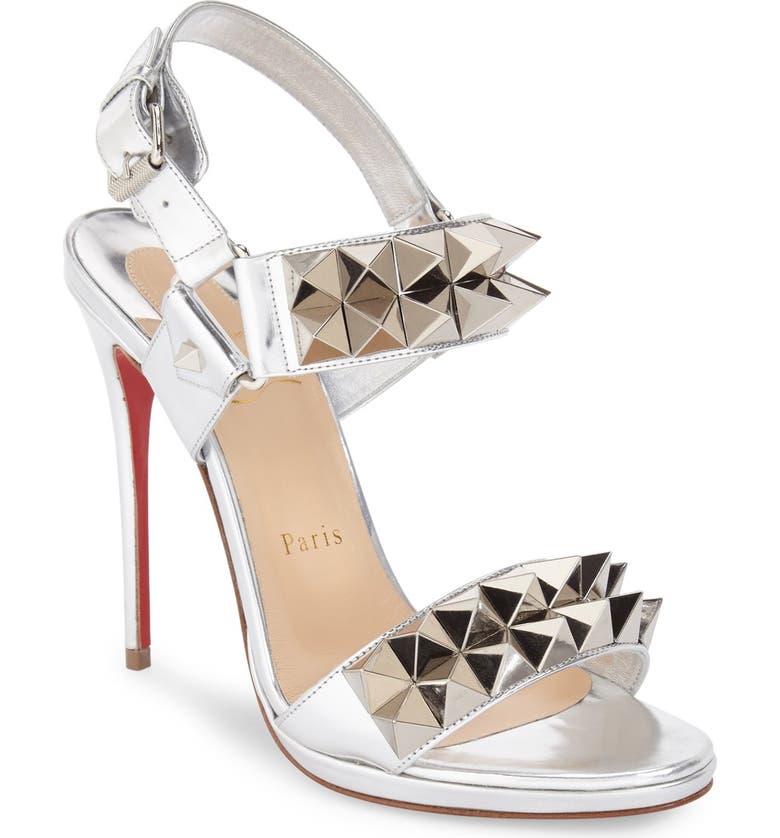 CHRISTIAN LOUBOUTIN 'Miziggoo' Studded Sandal, Main, color, Silver