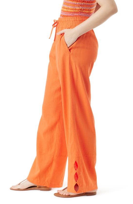 Shop Sam Edelman Ramone Cutout Linen Blend Wide Leg Pants In Tigerlily