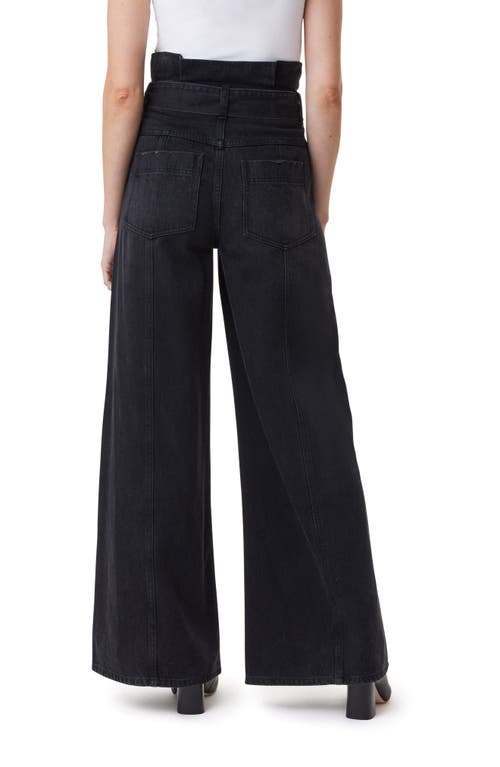 Shop Habitual High Waist Wide Leg Belted Denim Jeans In Washed Black