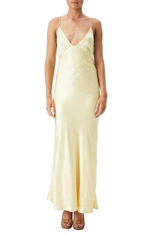 Bardot Capri Diamanté Strap Satin Slip Dress in Canary Yellow