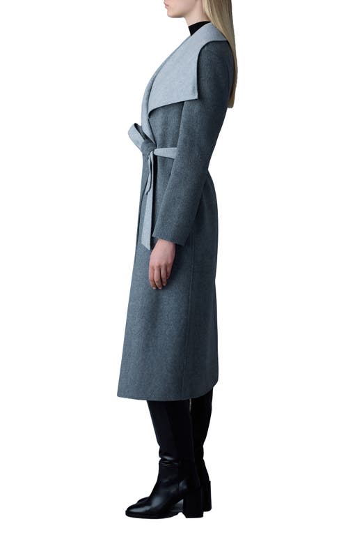 Shop Mackage Mai Wool Long Wrap Coat In Carbon Mix-light Grey Mix