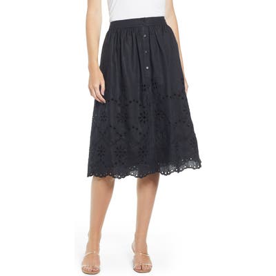 Rachel Parcell Eyelet Linen A-Line Skirt, Black (Nordstrom Exclusive)