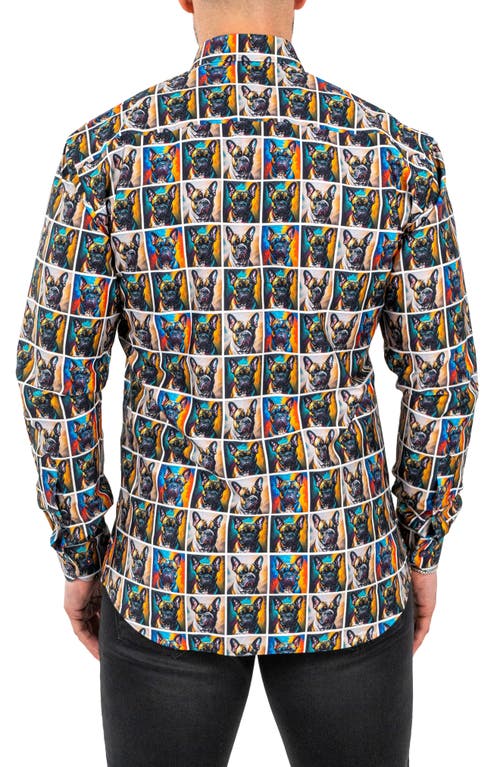 Maceoo Fibonacci Puppy Portrait Contemporary Fit Button-up Shirt In Brown