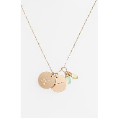 Nashelle Aqua Chalcedony, Lemon Quartz, Initial & Arrow 14K-Gold Fill Disc Necklace