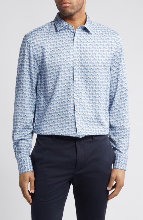 Bugatchi Julian Fan Print Button-Up Shirt Classic Blue at Nordstrom,