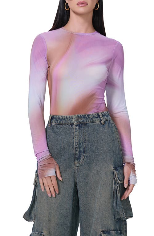 Shop Afrm Kaylee Print Mesh Top In Lilac Watercolor