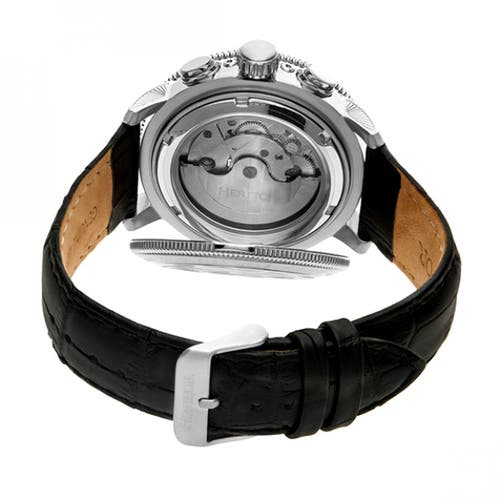 Shop Heritor Automatic Semi-skeleton Leather-band Watch In Silver/black