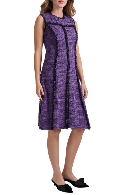 Misook Fringe Trim A-line Tweed Dress In Purple
