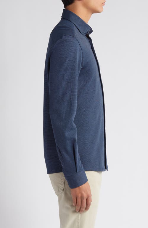 Stone Rose Solid Performance Piqué Button-up Shirt In Navy
