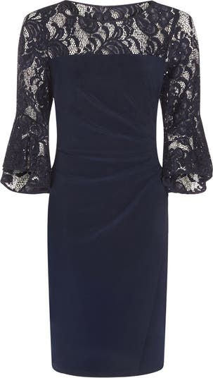 Adrianna Papell Bell Sleeve Sequin Lace Jersey Sheath Dress