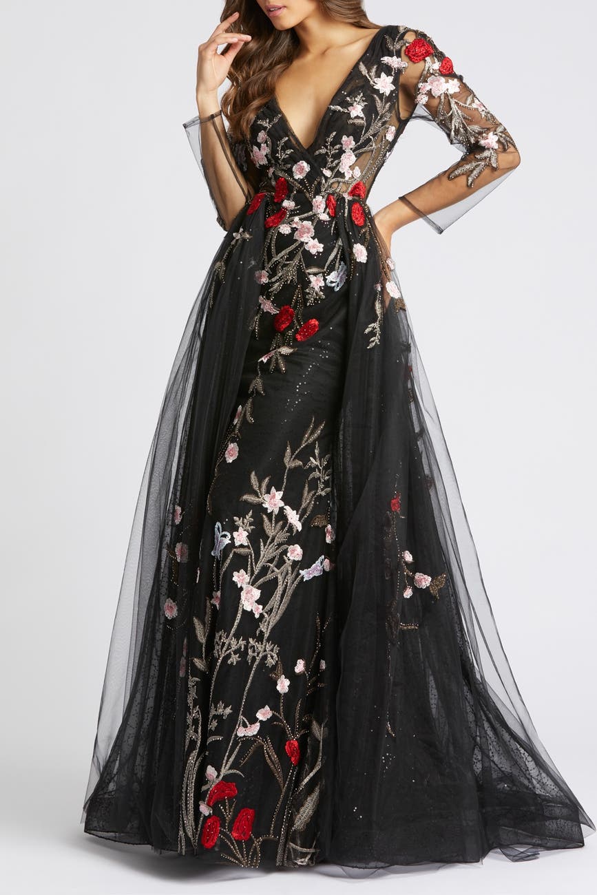 Mac Duggal Long Sleeve Floral Embroidered Trumpet Gown Nordstrom Rack