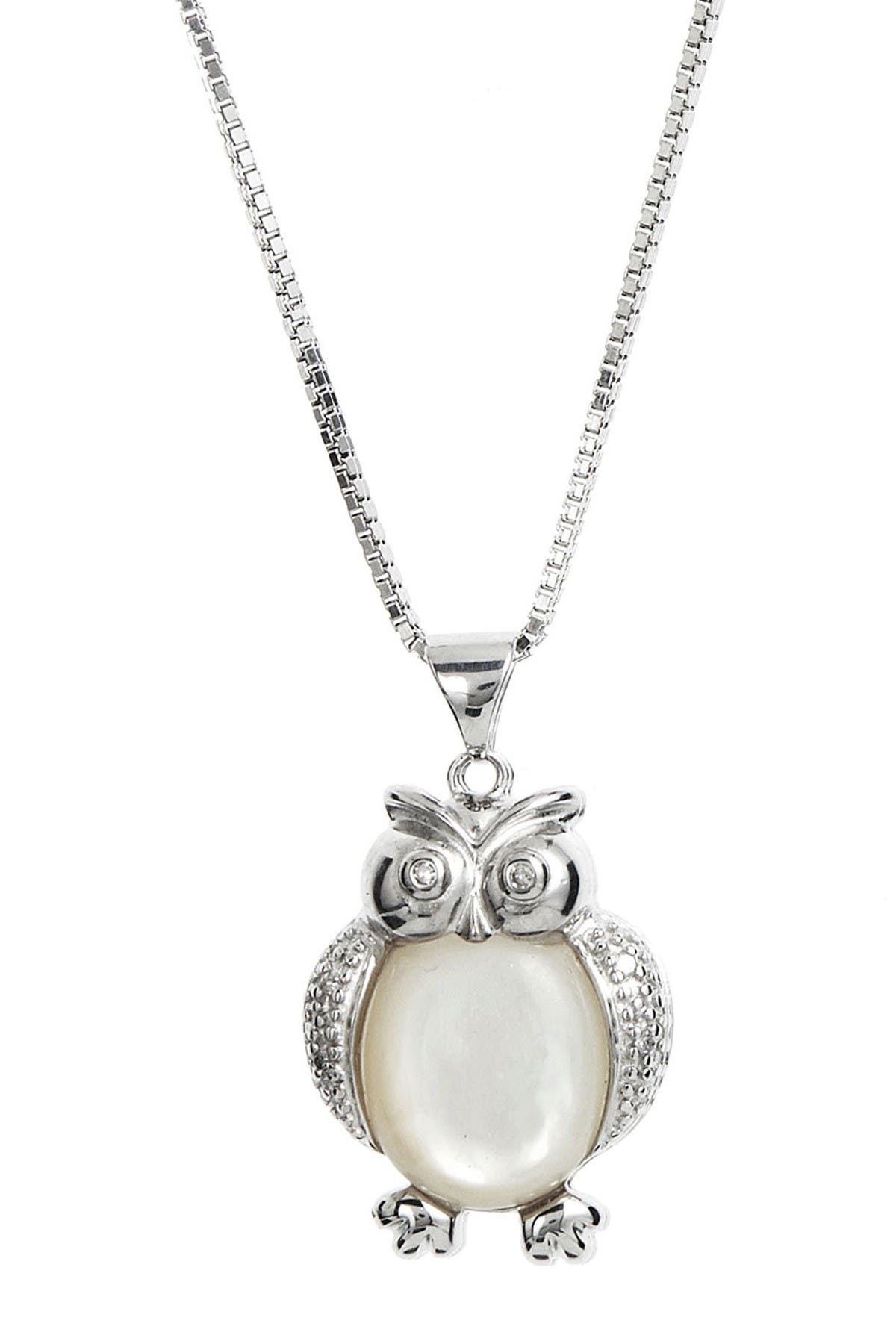 Savvy Cie | Sterling Silver Diamond & Mother of Pearl Owl Necklace ...