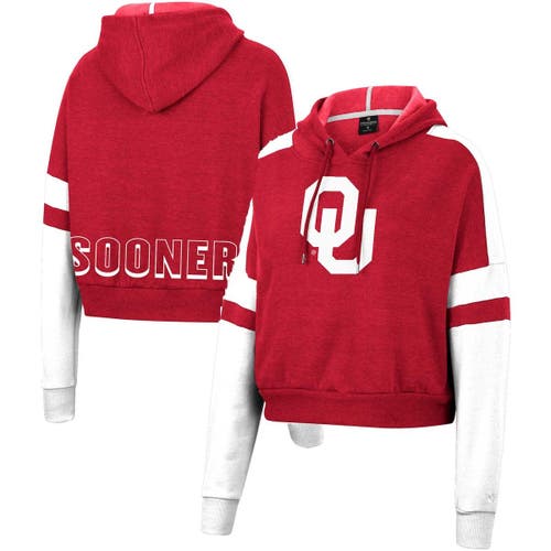 Women's Colosseum Crimson Oklahoma Sooners Throwback Stripe Arch Logo Cropped Pullover Hoodie in Cardinal