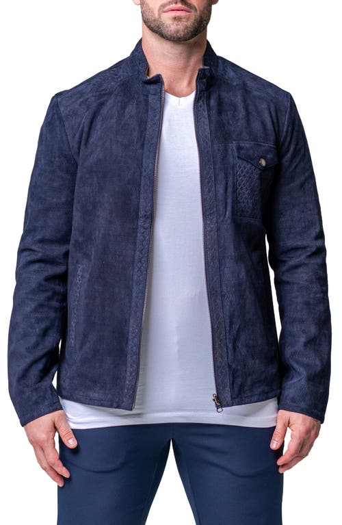 Maceoo Plexus Leather Jacket in Blue
