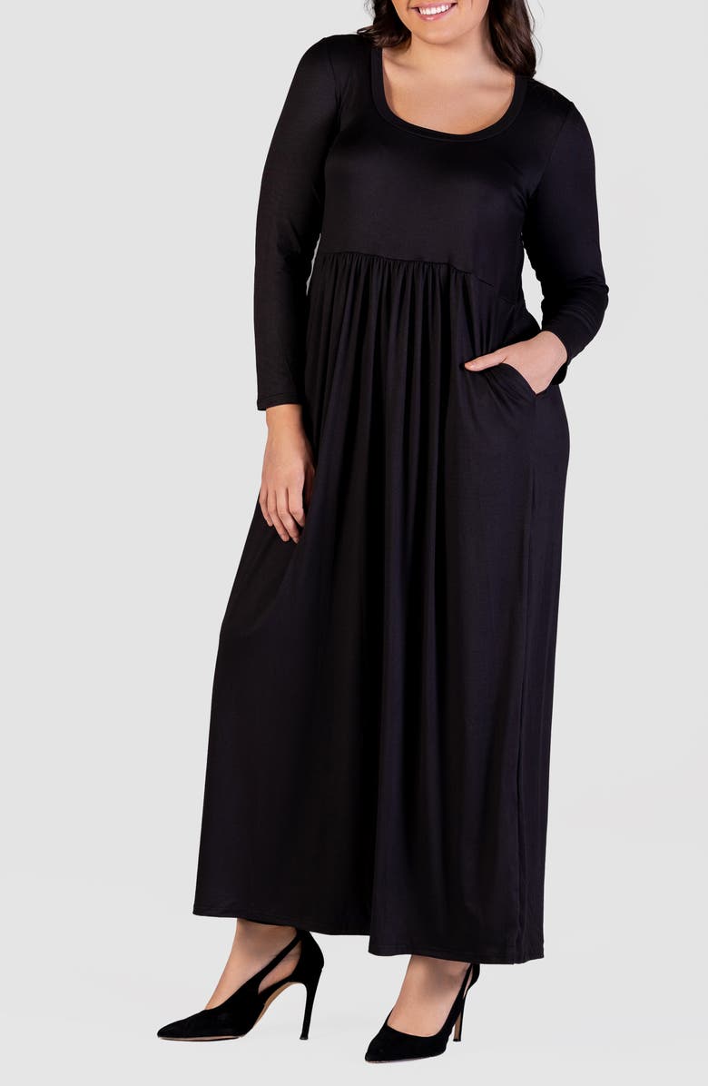 24seven Comfort Apparel Empire Waist Long Sleeve Knit Maxi Dress, Main, color, Black