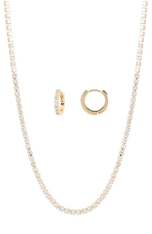 Shop Nordstrom Rack Pavé Cubic Zirconia Huggie Earrings & Tennis Necklace Set In Clear- Gold